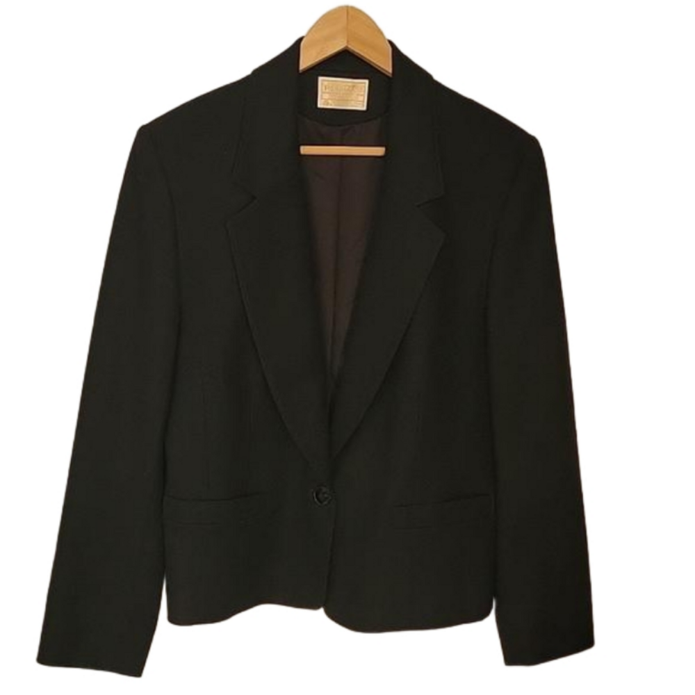 Pendleton Black Virgin Wool Vintage Blazer One Button Classic 2 Front Pockets